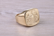 Load image into Gallery viewer, Heavy and Chunky Family Crest Signet Ring Made From Solid Yellow Gold