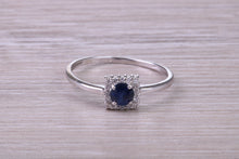 Load image into Gallery viewer, Dainty Sapphire and Halo set Diamond 18ct White Gold Ring