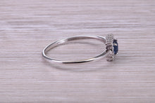 Load image into Gallery viewer, Dainty Sapphire and Halo set Diamond 18ct White Gold Ring