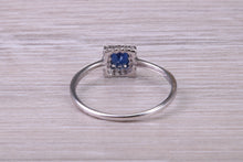Load image into Gallery viewer, Dainty Sapphire and Halo set Diamond 18ct White Gold Ring