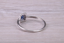 Load image into Gallery viewer, Dainty Sapphire and Halo set Diamond 18ct White Gold Ring