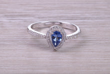 Load image into Gallery viewer, Absolutely Beautiful Blue Sapphire and Halo set Diamond 18ct White Gold Ring