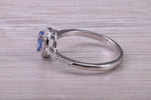 Load image into Gallery viewer, Absolutely Beautiful Blue Sapphire and Halo set Diamond 18ct White Gold Ring