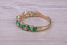 Load image into Gallery viewer, One carat Natural Marquise cut Emeralds and Round Diamonds set Yellow Gold Ring