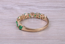 Load image into Gallery viewer, One carat Natural Marquise cut Emeralds and Round Diamonds set Yellow Gold Ring