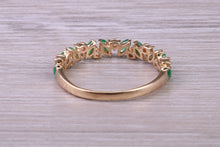 Load image into Gallery viewer, One carat Natural Marquise cut Emeralds and Round Diamonds set Yellow Gold Ring
