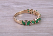 Load image into Gallery viewer, One carat Natural Marquise cut Emeralds and Round Diamonds set Yellow Gold Ring