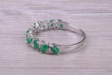 Load image into Gallery viewer, One carat Natural Marquise cut Emeralds and Round Diamonds set White Gold Ring