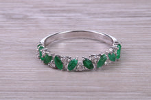 Load image into Gallery viewer, One carat Natural Marquise cut Emeralds and Round Diamonds set White Gold Ring
