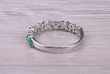 Load image into Gallery viewer, One carat Natural Marquise cut Emeralds and Round Diamonds set White Gold Ring