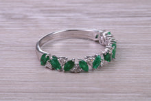 Load image into Gallery viewer, One carat Natural Marquise cut Emeralds and Round Diamonds set White Gold Ring