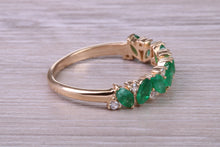 Load image into Gallery viewer, 1.50 carat Natural Marquise cut Emeralds and Round Diamonds set Yellow Gold Ring