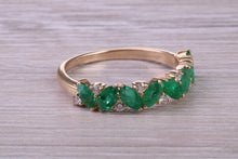 Load image into Gallery viewer, 1.50 carat Natural Marquise cut Emeralds and Round Diamonds set Yellow Gold Ring