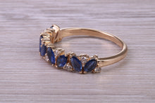 Load image into Gallery viewer, 1.50 carat Beautiful Marquise cut Sapphires and Round cut Diamond set Yellow Gold Ring