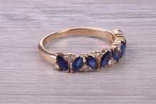 Load image into Gallery viewer, 1.50 carat Beautiful Marquise cut Sapphires and Round cut Diamond set Yellow Gold Ring