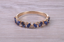 Load image into Gallery viewer, One carat Beautiful Marquise cut Sapphires and Round cut Diamond set Yellow Gold Ring