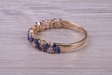 Load image into Gallery viewer, One carat Beautiful Marquise cut Sapphires and Round cut Diamond set Yellow Gold Ring