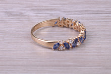 Load image into Gallery viewer, One carat Beautiful Marquise cut Sapphires and Round cut Diamond set Yellow Gold Ring