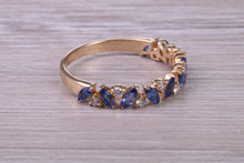 Load image into Gallery viewer, One carat Beautiful Marquise cut Sapphires and Round cut Diamond set Yellow Gold Ring