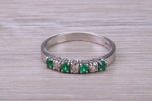 Load image into Gallery viewer, Quarter carat Natural Round Emeralds and Round Diamonds set White Gold Ring