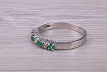 Load image into Gallery viewer, Quarter carat Natural Round Emeralds and Round Diamonds set White Gold Ring