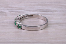 Load image into Gallery viewer, Quarter carat Natural Round Emeralds and Round Diamonds set White Gold Ring