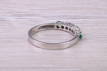 Load image into Gallery viewer, Quarter carat Natural Round Emeralds and Round Diamonds set White Gold Ring