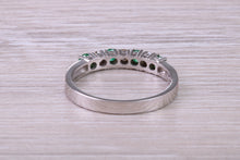Load image into Gallery viewer, Quarter carat Natural Round Emeralds and Round Diamonds set White Gold Ring