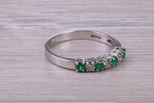 Load image into Gallery viewer, Quarter carat Natural Round Emeralds and Round Diamonds set White Gold Ring