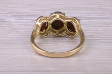 Load image into Gallery viewer, Beautiful Fiery Natural Opal and Diamonds set Trilogy Gold Ring