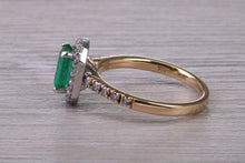 Load image into Gallery viewer, 1.25ct Top Grade Natural Emerald and Natural Diamonds set Ring in 18ct Yellow Gold, British Hallmarked