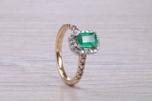 Load image into Gallery viewer, 1.25ct Top Grade Natural Emerald and Natural Diamonds set Ring in 18ct Yellow Gold, British Hallmarked