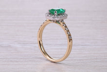 Load image into Gallery viewer, 1.25ct Top Grade Natural Emerald and Natural Diamonds set Ring in 18ct Yellow Gold, British Hallmarked