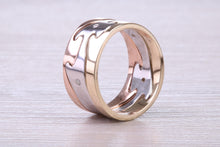 Load image into Gallery viewer, Diamond set 10 mm Wide Jigsaw Puzzle Ring, Solid Yellow, Rose and White Gold