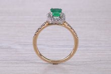 Load image into Gallery viewer, 1.25ct Top Grade Natural Emerald and Natural Diamonds set Ring in 18ct Yellow Gold, British Hallmarked
