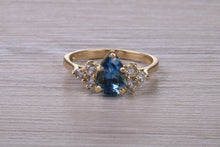 Load image into Gallery viewer, Pear Drop Aquamarine and Diamond set 18ct Yellow Gold Ring, Total 1.61ct Gemstone Weight