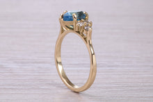 Load image into Gallery viewer, Pear Drop Aquamarine and Diamond set 18ct Yellow Gold Ring, Total 1.61ct Gemstone Weight