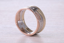 Load image into Gallery viewer, Diamond set 10 mm Wide Jigsaw Puzzle Ring, Solid Yellow, Rose and White Gold