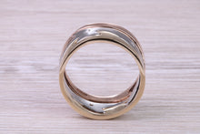 Load image into Gallery viewer, Diamond set 10 mm Wide Jigsaw Puzzle Ring, Solid Yellow, Rose and White Gold