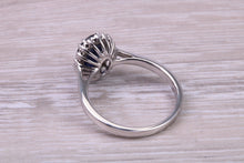 Load image into Gallery viewer, Beautiful 1.65 carat Blue Sapphire and Diamond Halo set White Gold Ring