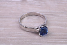 Load image into Gallery viewer, Stunning and Beautiful 1.58 carat Square cut Royal Blue Sapphire set Platinum Solitaire