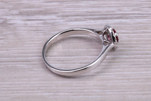 Ruby and Halo Diamond set White Gold Ring