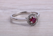 Load image into Gallery viewer, Ruby and Halo Diamond set White Gold Ring