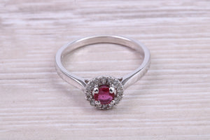 Ruby and Halo Diamond set White Gold Ring