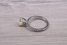 Load image into Gallery viewer, Natural 0.97ct Yellow Emerald cut Diamond with White Diamond set Shoulders Platinum Ring
