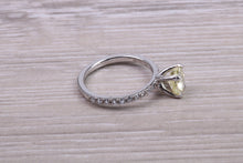 Load image into Gallery viewer, Natural 0.97ct Yellow Emerald cut Diamond with White Diamond set Shoulders Platinum Ring