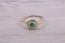 Load image into Gallery viewer, Dainty Round cut Emerald set Yellow Gold Ring