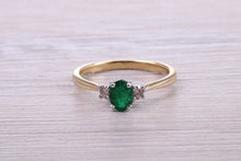Load image into Gallery viewer, Emerald and Diamond Trilogy set 18ct Gold Ring
