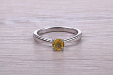 Load image into Gallery viewer, Half carat Yellow Sapphire set Platinum Solitaire