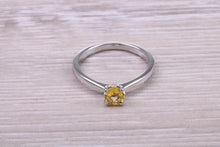 Load image into Gallery viewer, Half carat Yellow Sapphire set Platinum Solitaire